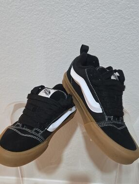 Vans Kids Black and White Low-Top Sneakers with Gum Sole